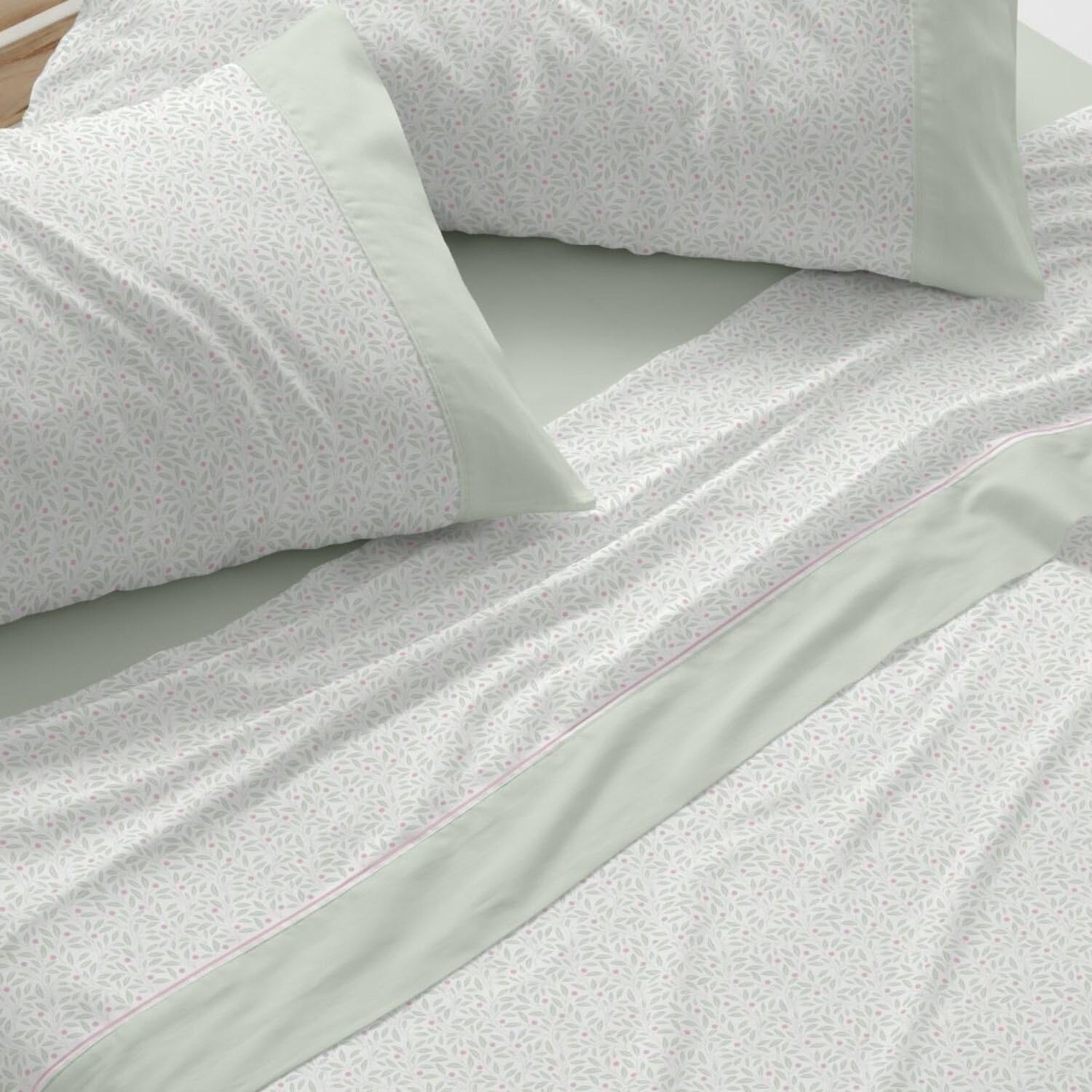 Burrito Blanco | Juego de Sábanas 50% Algodón 50% Poliéster Cama 150 Menta | 3 Piezas: Bajera, Encimera y Funda Almohada | 144 Hilos | Tacto Suave | Larga Duración