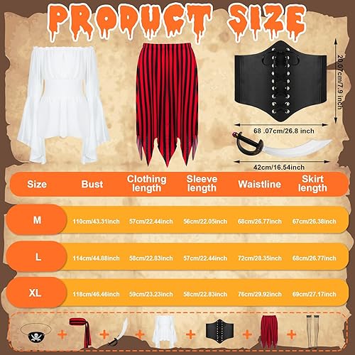 Miniatura 2 de Disfraz de pirata de Halloween, accesorios de pirata, incluyendo medias de red, bandana pirata, cuchillo, parche para ojos