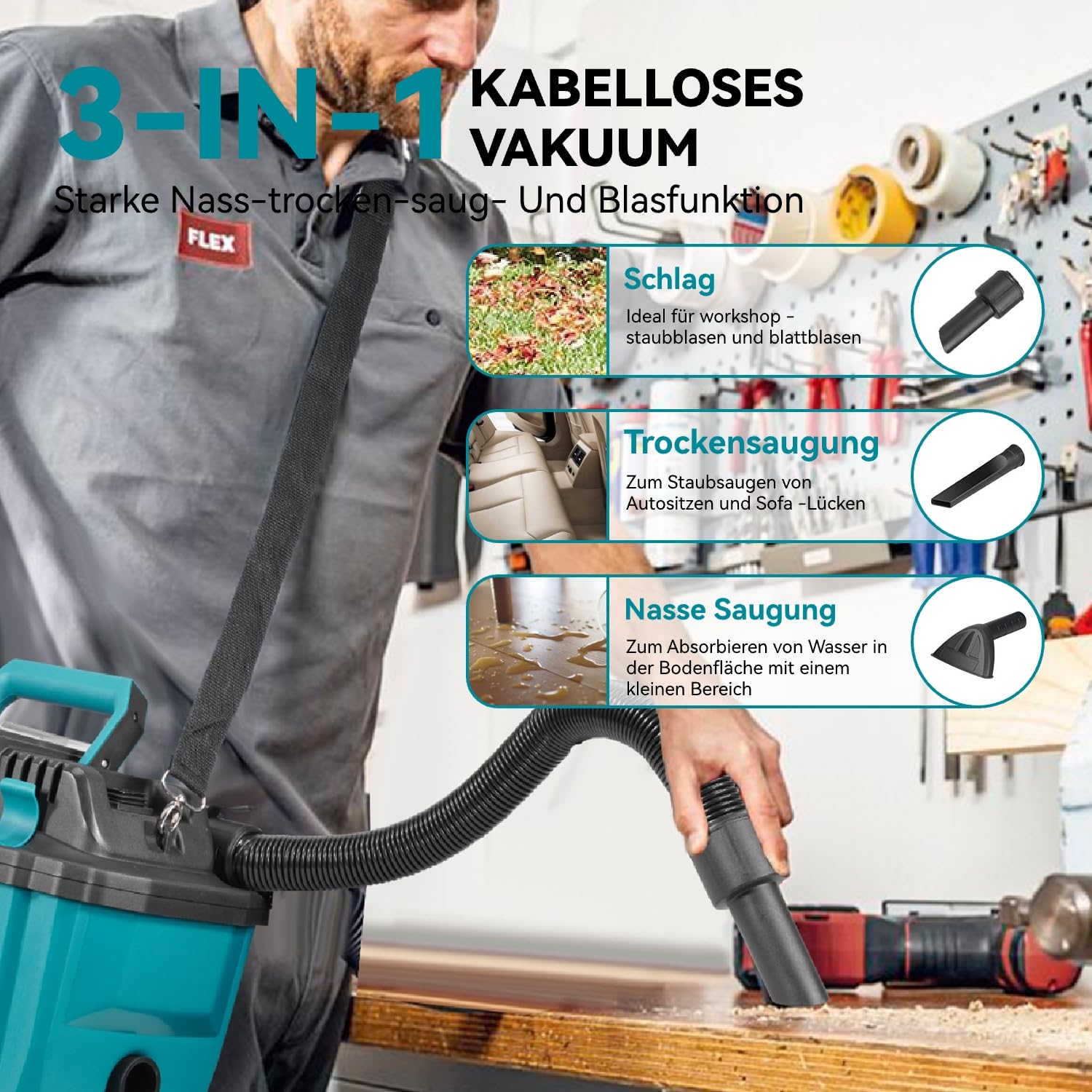 Yofidra Aspiratutto Solidi e Liquidi, 3 in 1 aspirapolvere da officina, aspirapolvere senza spazzole da 15 kPa, 10 L, filtro HEPA, compatibile con batteria Makita da 18 V (batteria non inclusa)