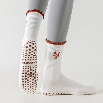 Pilates Grip Socks for Women,Non-Slip Yoga Socks,Ruffle Cute Barre Athletic Crew Grippy Sock Workout Hospital