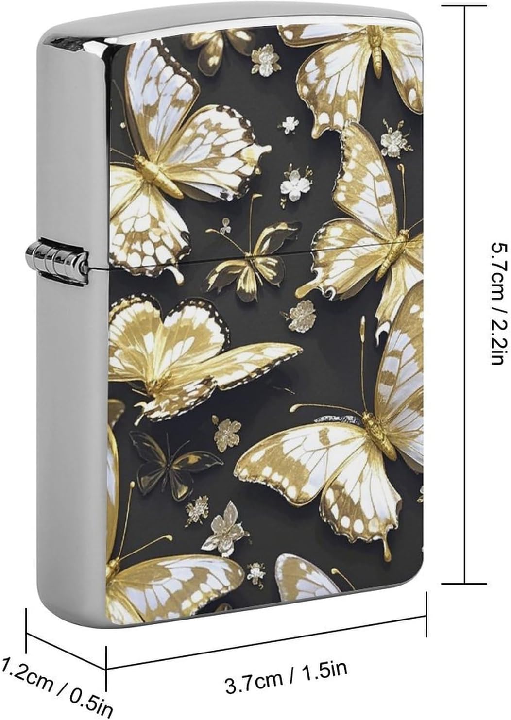 Gold White Butterflies Metal Lighter Cover Case Pouch Holder image 2