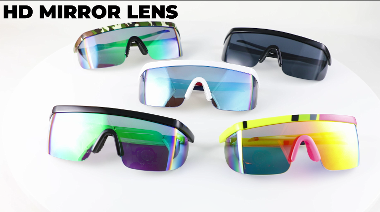 ?Logo  Mirror High Fashion Sunglasses ? FEISEDY Trendy Futuristic Wrap Sunglasses Flat Top Mirrored  main image 4