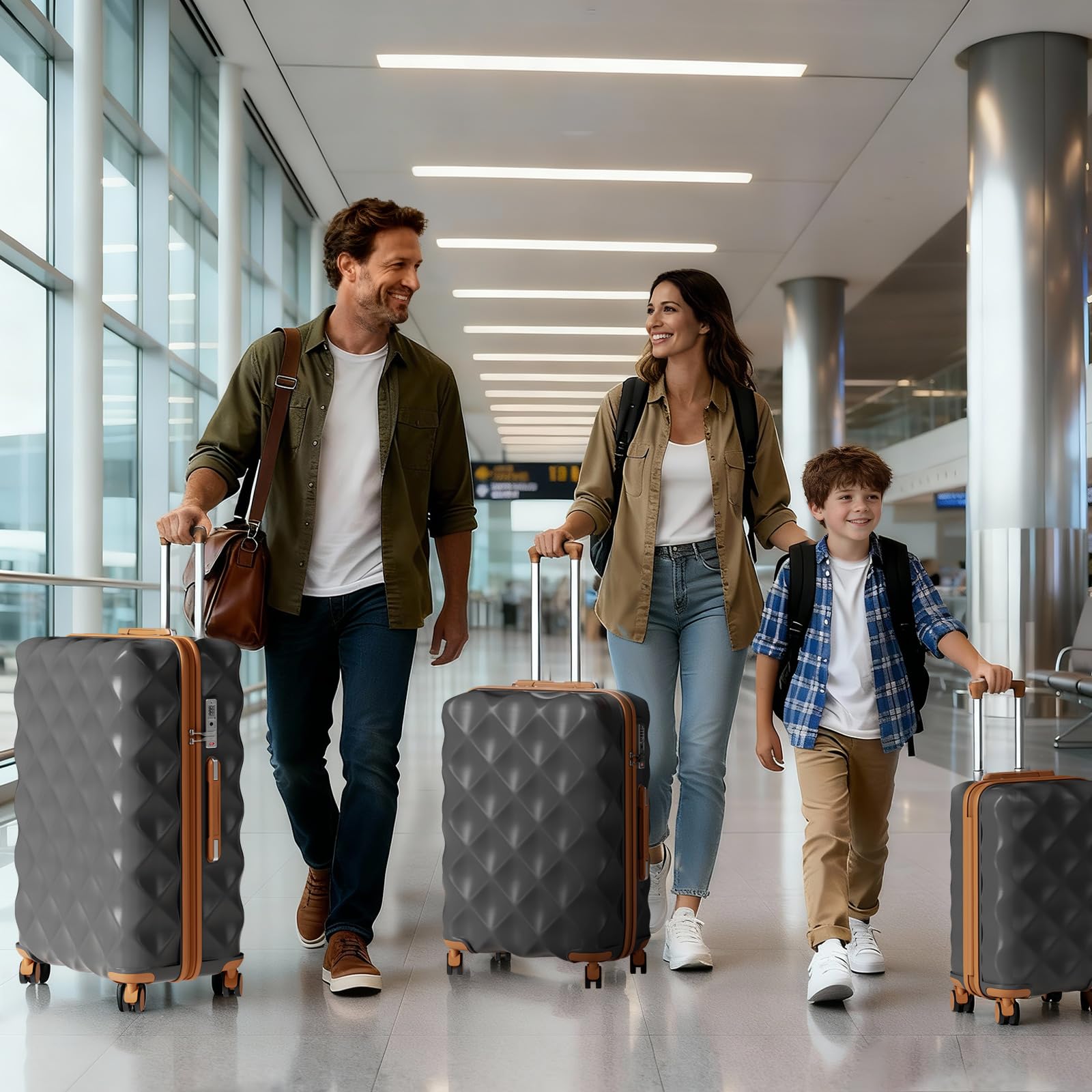 British Traveller 2-Teiliges Kofferset für Paarreise, Hartschalen-Koffer Set Leicht & Robust, 34L+57L, Zweiteiliges Gepäckset mit 360° Spinner Räder, TSA Zahlenschloss, Grau