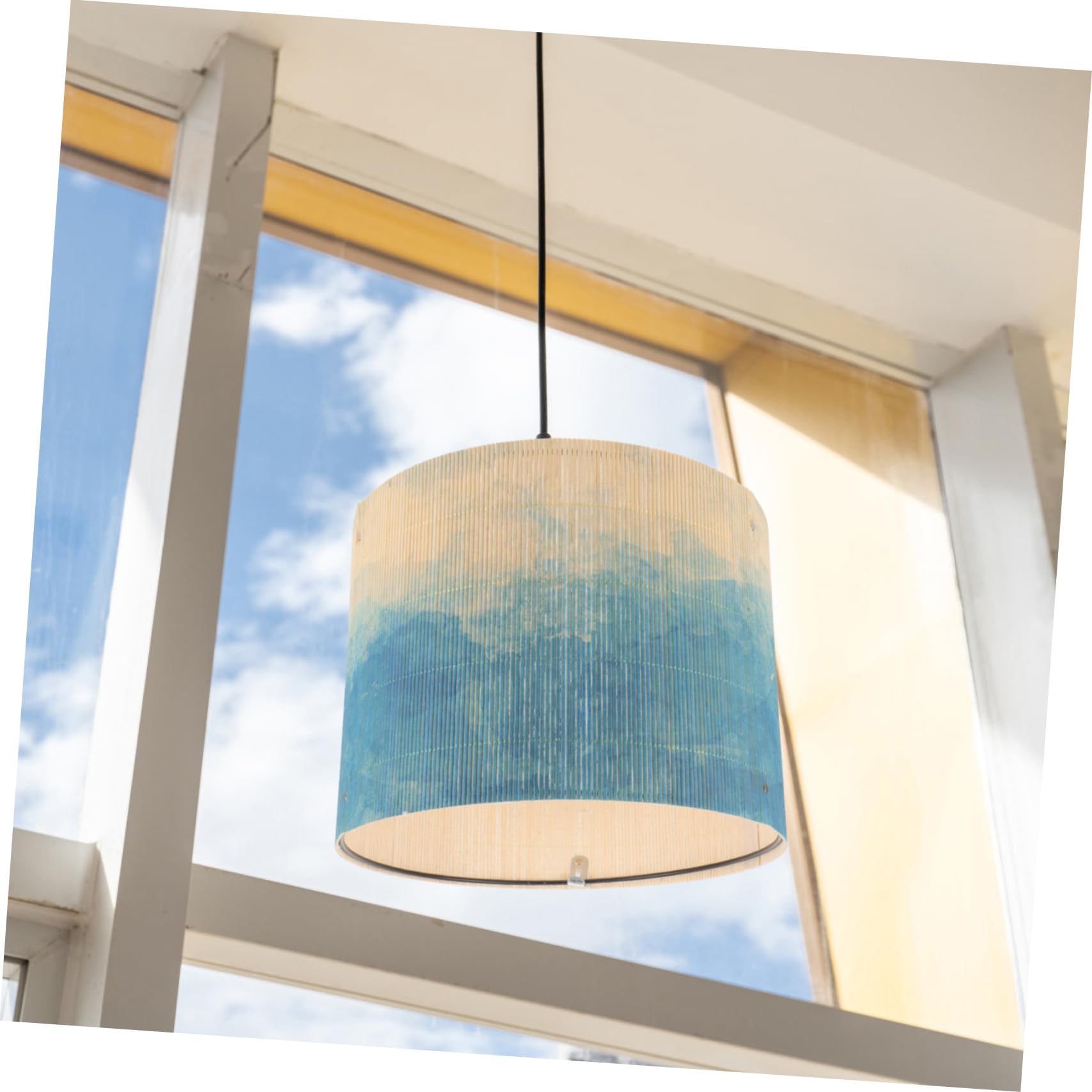 AUTSUPPL Bamboo Lampshade 11.81 Inch Hanging Light Shade with Watercolor Gradient for E27 Table and Pendant Lamps Home Decorative Lighting - Image 3