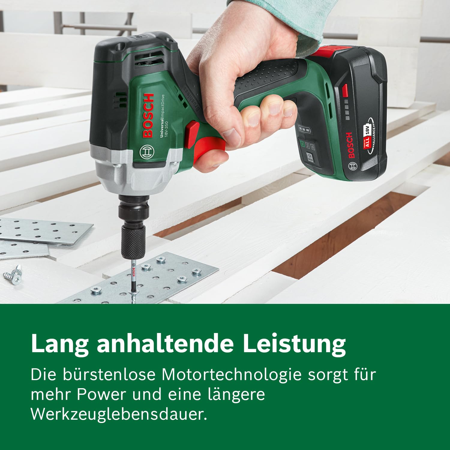 Bosch Akku-Drehschlagschrauber UniversalImpactDrive 18V-350 (kraftvolles Schrauben und Befestigen im Bauwesen; max. Drehmoment: 350 Nm; Sechskantadapter; Mutternschlüsselsatz; ohne Akku)