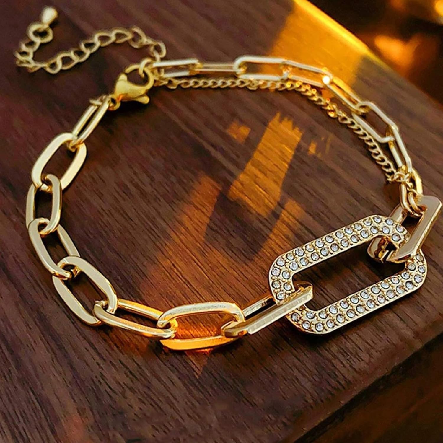 Chunky Gold Paperclip Bracelet for Women Layered Dainty Chain Cuban Link Gold Plated Non Tarnish Charm Bracelets Trendy Bridesmaids Bestie Jewelry Gifts for Valentines Day Birthday Christmas - Image 7