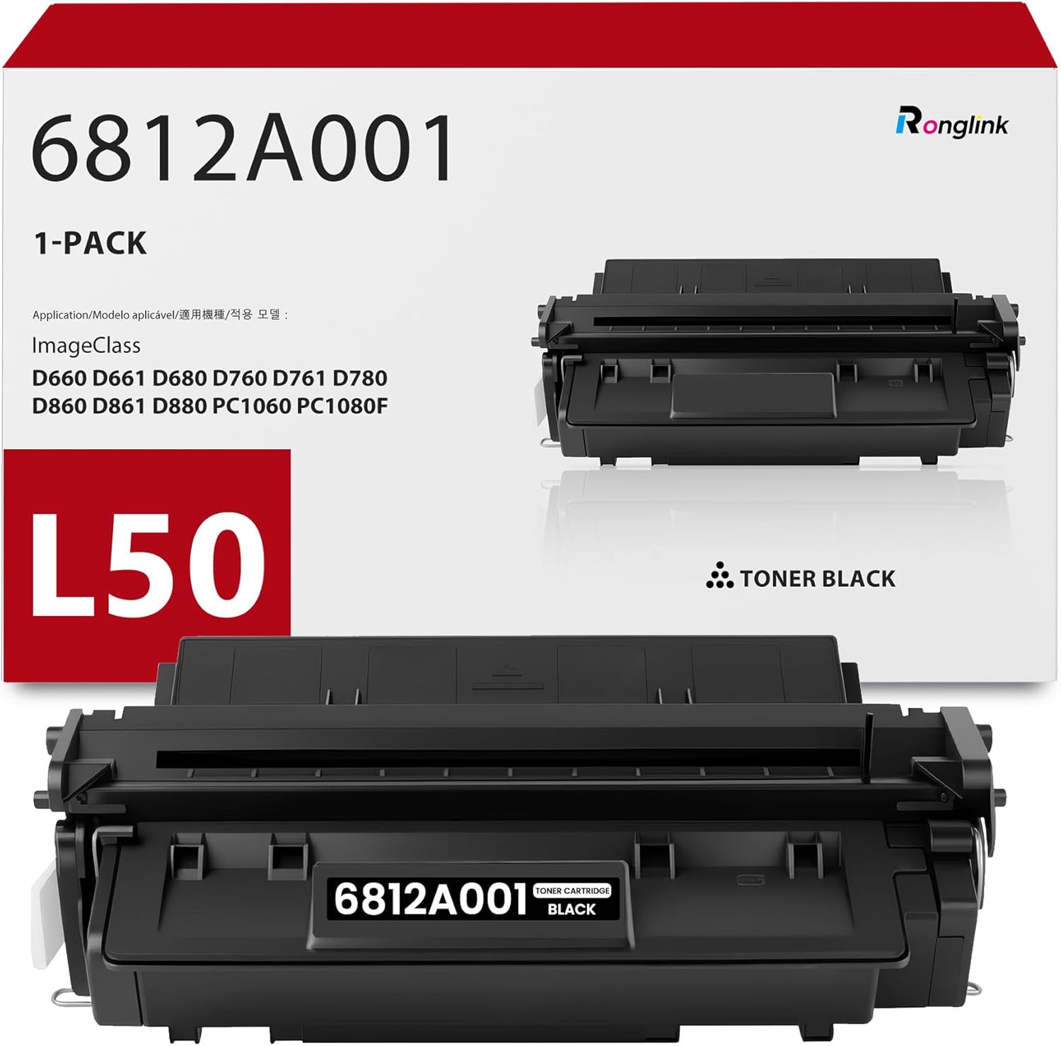 (Similar to stock photo) L50 Black Toner Cartridge Replacement for Canon L50 6812A001 Toner Cartridge High Yield Works with ImageClass D660 D661 D680 D760 D761 D780 D860 D861 D880 PC1060 PC1080F Printer (1-Pack, 6,000 Pages)
