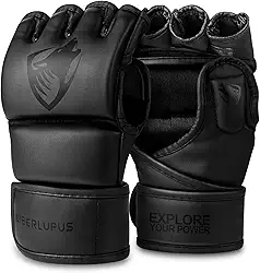 Luvas MMA Liberlupus, luvas UFC para homens e mulheres, luvas de Kickboxing com palmas abertas, luvas de boxe para saco de pancada, Sparring, Muay Thai, MMA, Preto, Small-Medium