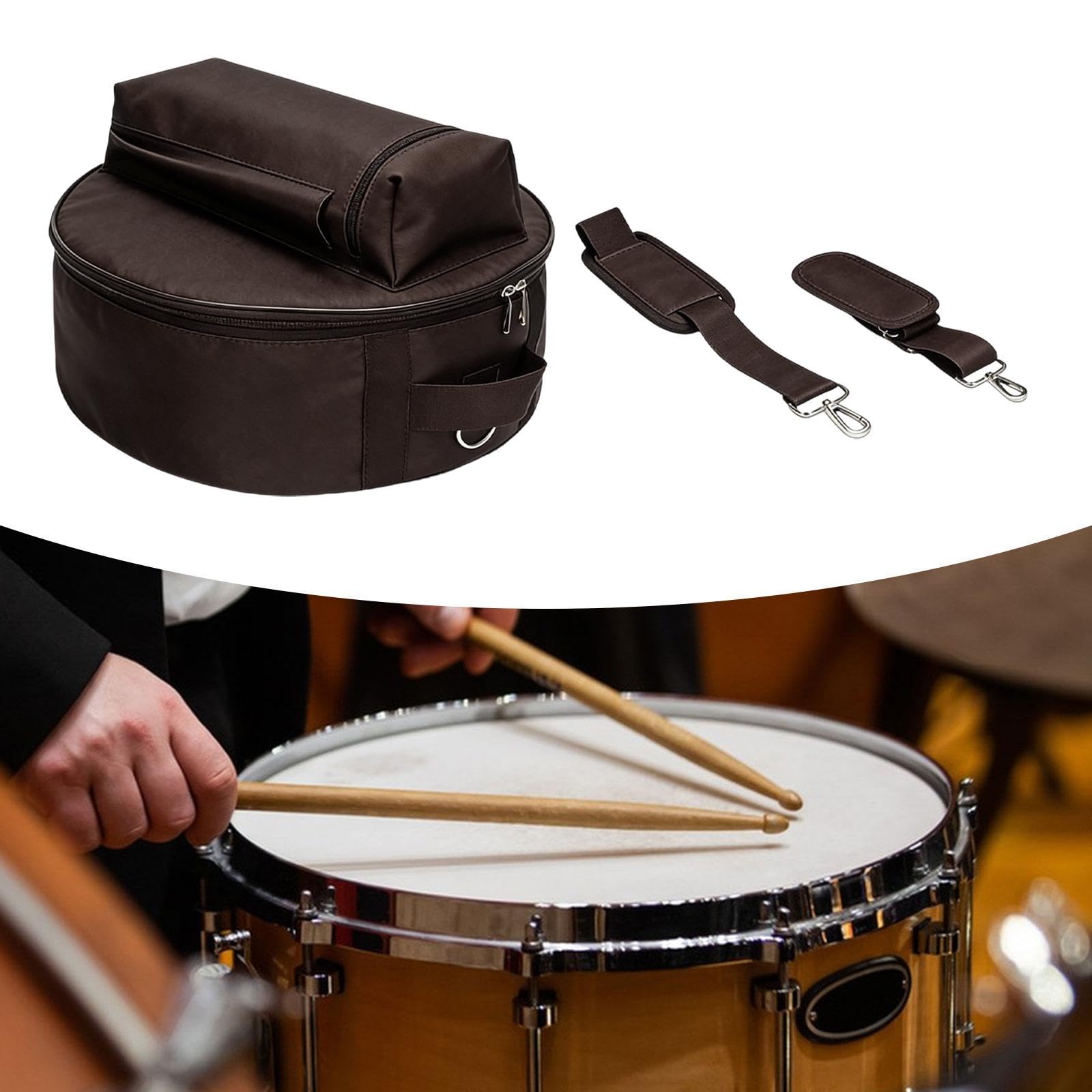 Harilla Schutzhülle für Snare-Drums mit Griffschutz, gepolsterte Schutztasche, Transportzubehör für Schlaginstrumente, Dunkelbraun