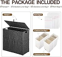 Vista 7 de Greenstell Cesta de ropa sucia con tapa, cesta grande de ropa de 125L con 3 secciones y bolsas de forro extraíbles de 2 secciones y 5 bolsas