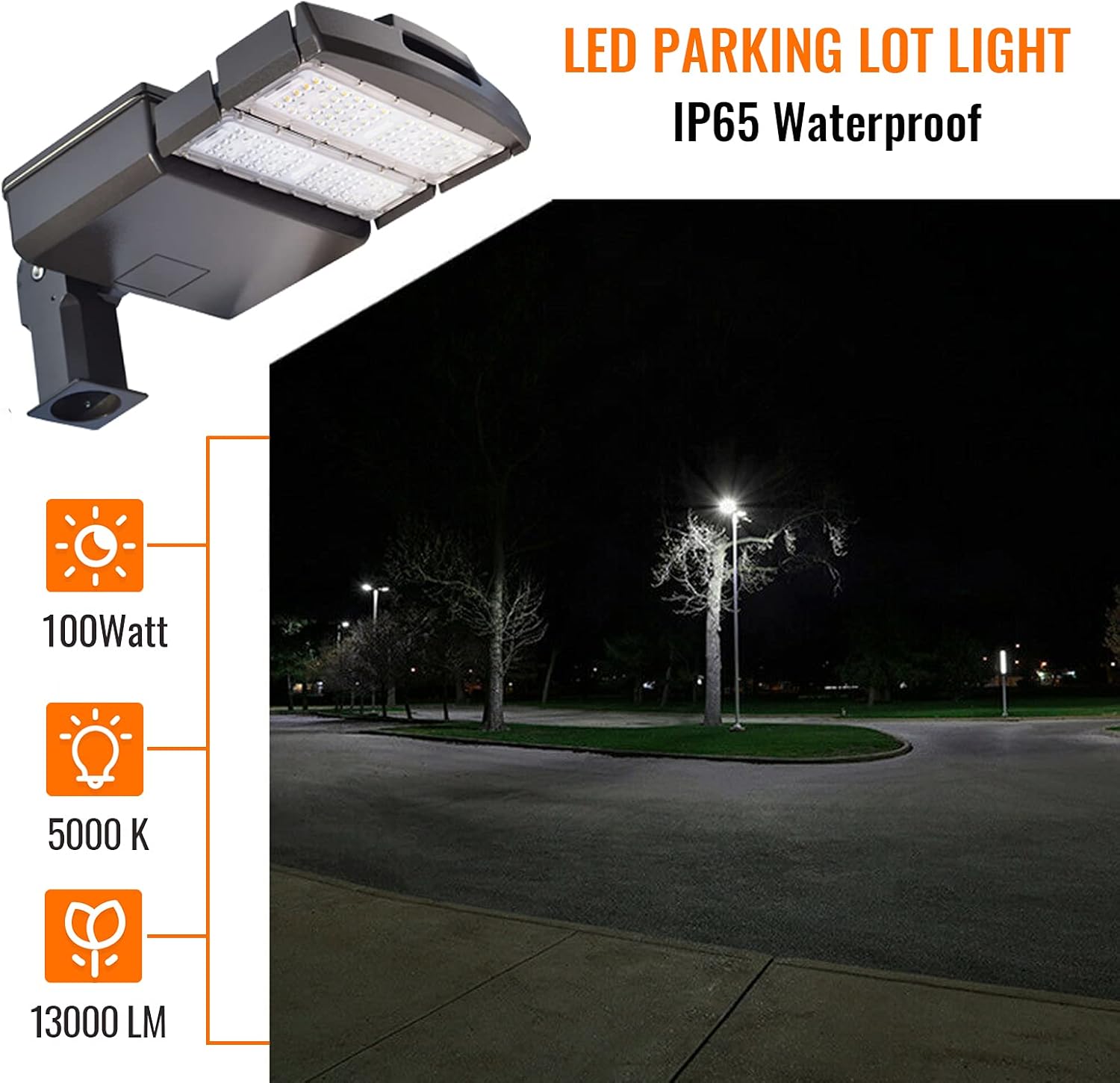 LED Parking Lot Lighting, 100W LED Street light 13000lm, 5000K Daylight White Shoebox Light, AC100-277 Commercial Area Lighting Fixtures, IP65 Waterproof Outdoor LED Flood Lights, ETL DLC Qualified