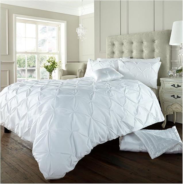 GC GAVENO CAVAILIA Pintuck Duvet Cover King Size Pinch Pleated Bedding Sets Polycotton Quilt Set Soft Cosy Bed Covers, White
