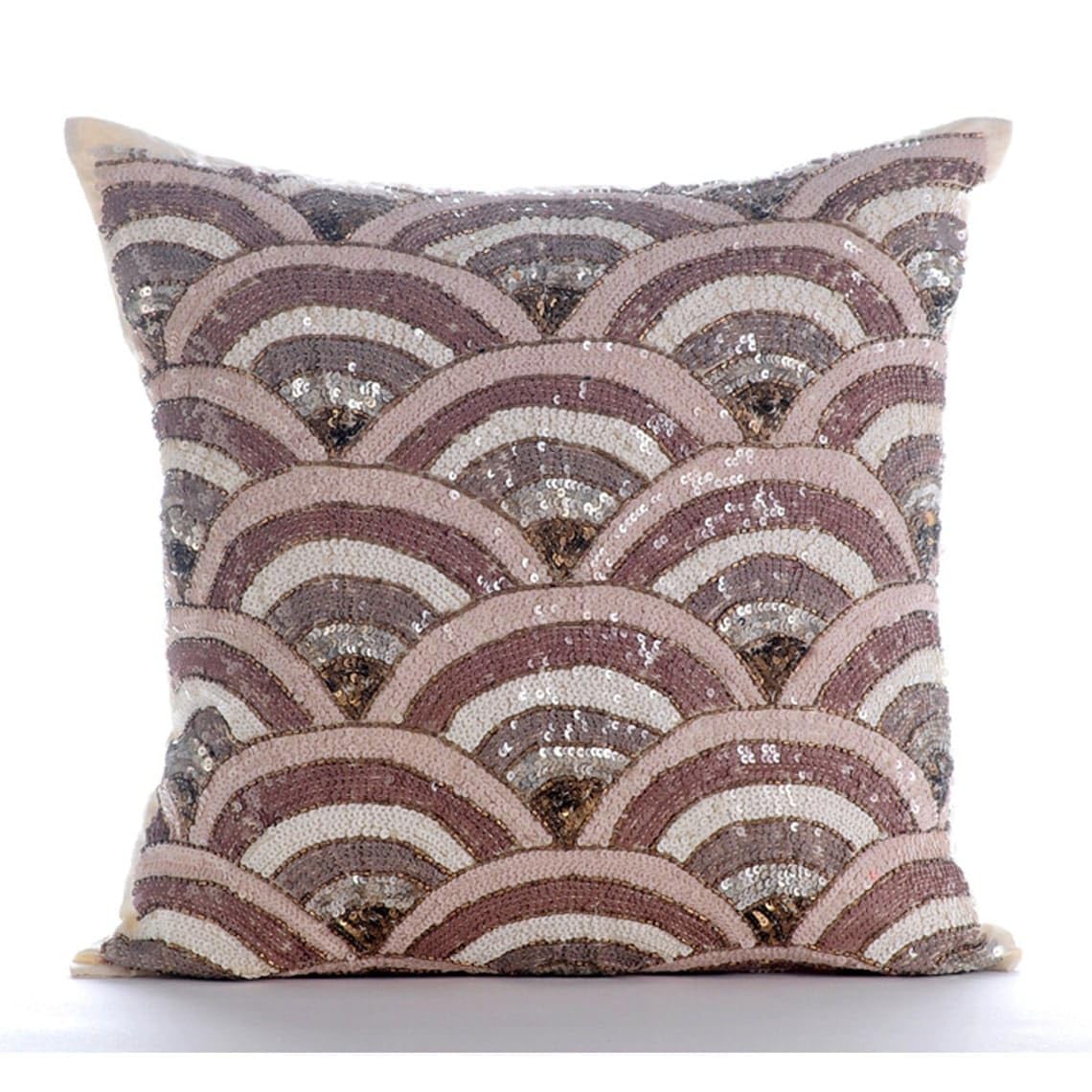 The HomeCentric Beige Euro Cushion Covers, 65x65 cm (26x26 inch) Euro Sham, Sequins & Beaded Sparkly Glitter Euro Cushion Shams, Silk Euro Sham, Geometric Modern Euro Shams - Splendor — image 1