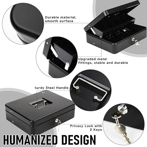 Miniatura 79 de Caja de dinero grande con cerradura de combinación y bandeja de dinero, caja de dinero con bandeja para efectivo, caja fuerte con cerradura