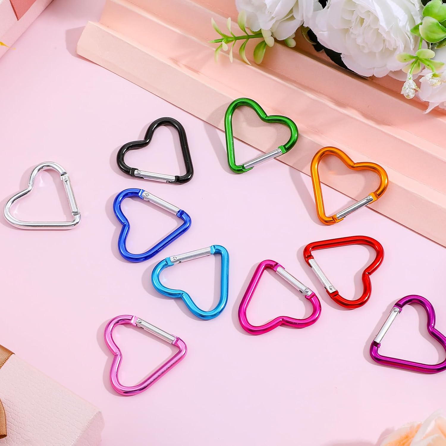 80 Pcs Heart Keychain Clips Bulk, Aluminum Alloy Keychain Clip Cute Heart Snap Hook Key Holder, Spring Loaded Key Ring for Outdoor Travel Walking, Keys, Dog Leash, Water Bottle Holder