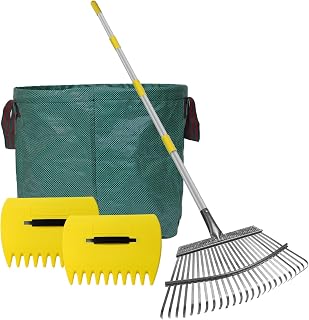 Stanew 5.4FT Heavy Duty Stainless Steel Garden Leaf Rake -Adjustable Length, 25 Tines Landscape Rake, Leaf Collector, and Leaf Scoops for Yarn Thatch, Gathering Leaves, Farming, Herb Garden and More
