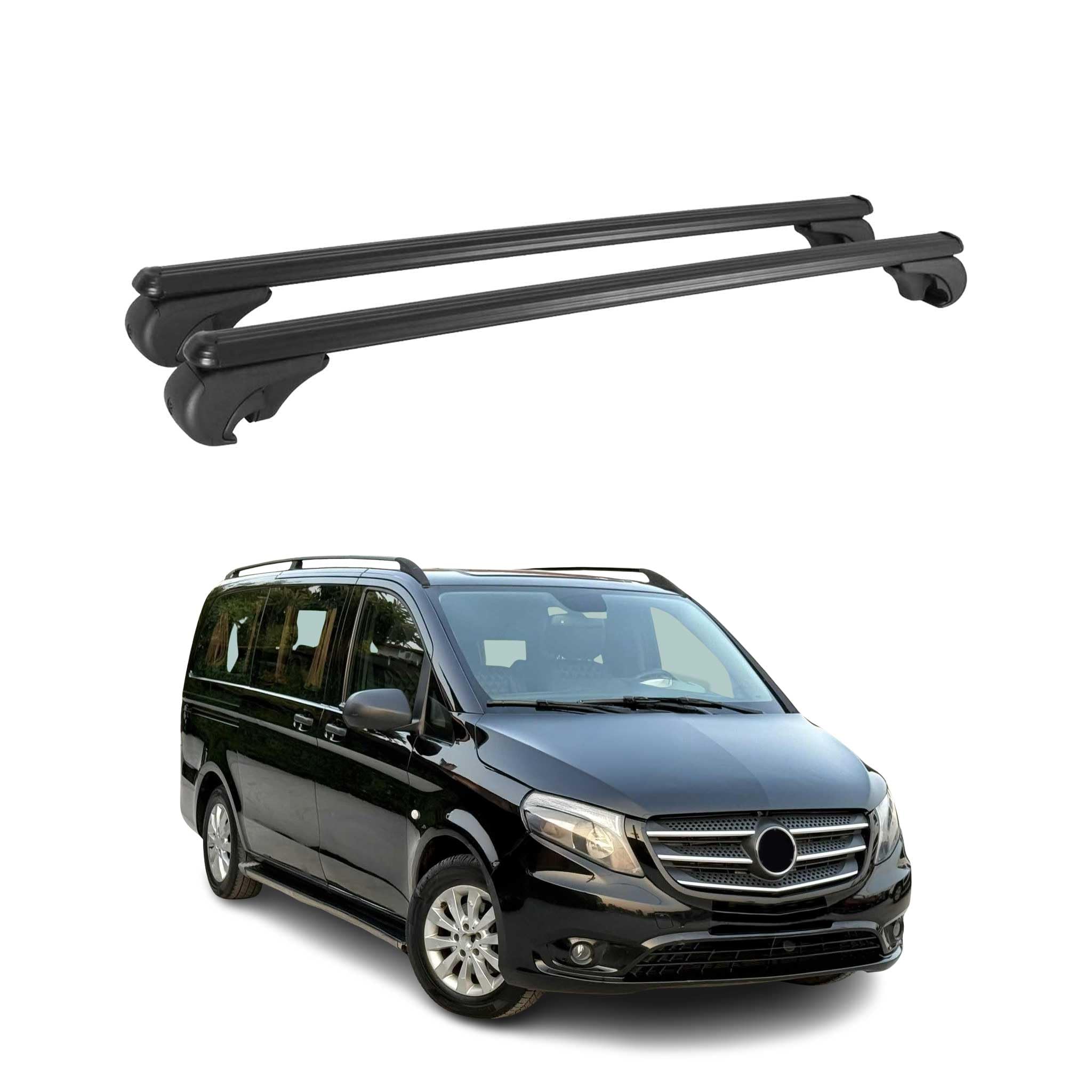 OMAC Dachträger für Mercedes Vito W447 2014-26 Aluminium Schwarz 2 Stangen | TÜV/DIN 75302:2019 geprüft, Abschließbar, bis 75 kg Traglast, Querträger, Grundträger