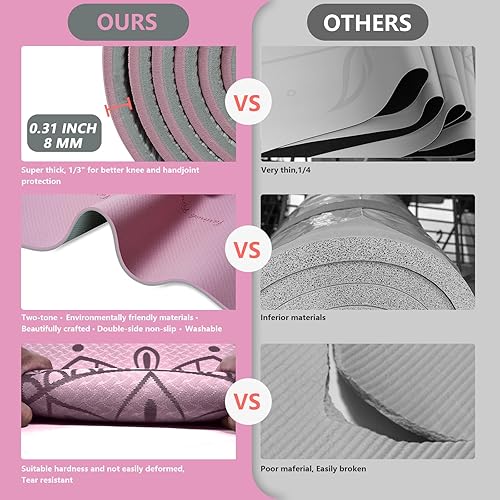 Miniatura 6 de Tapete de yoga extra grueso de 0.354 in, tapete de ejercicio de alta densidad antideslizante para entrenamiento en casa, tapete de pilates con