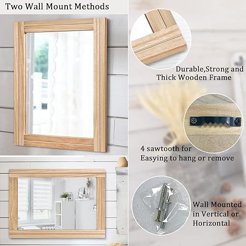 Miniatura 3 de AAZZKANG Espejos rústicos para pared, espejo rectangular con marco de madera de 26 x 18 pulgadas, espejo decorativo para dormitorio y baño