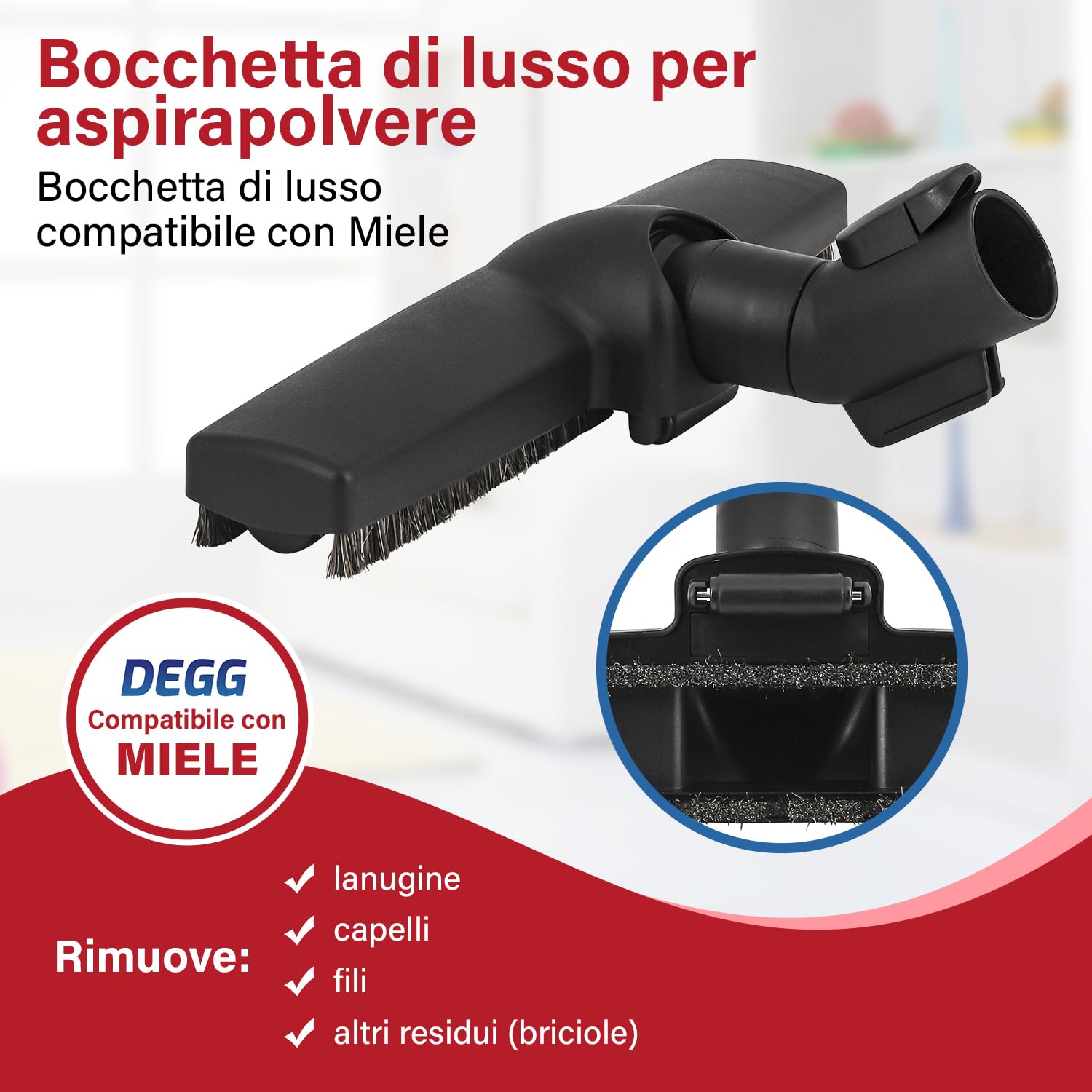 DEGG Bocchetta, Compatibili con Aspirapolvere Miele, Spazzola Parquet, 35 mm, Bocchetta per Pavimenti Compatibile con il Sistema a Clic dell'Aspirapolvere Miele