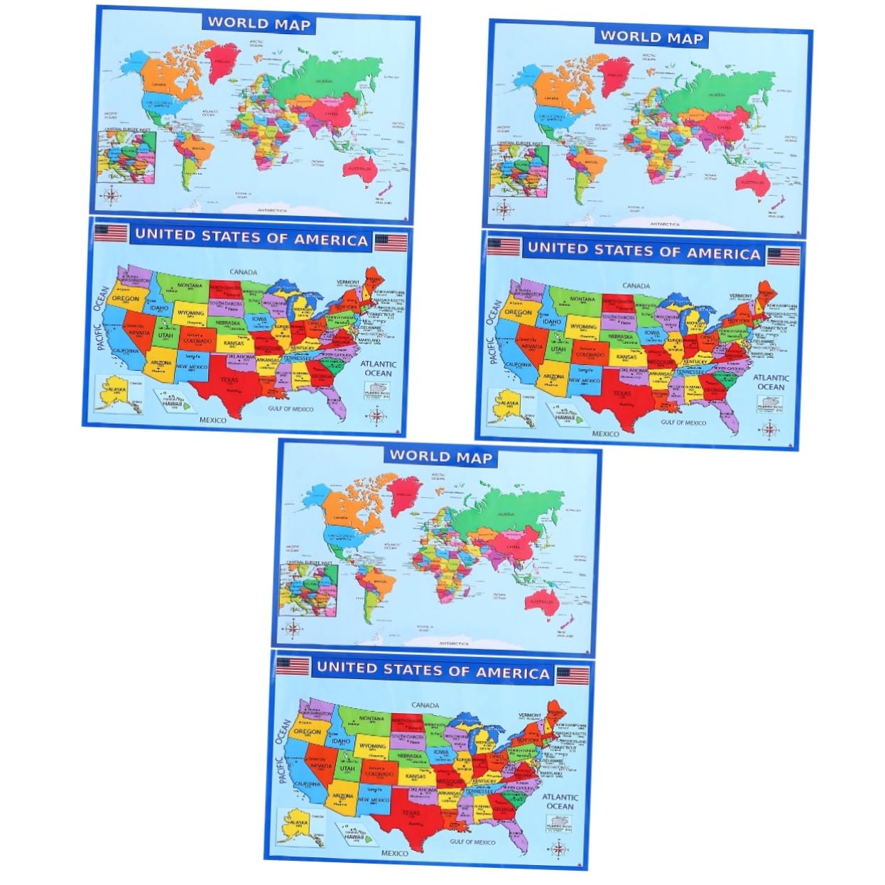 NUOBESTY 3sätze Geografische Wandkarte Abnutzungsbeständige Und Weltkarte Lernposter Für Zuhause Schule Und Kindergarten Geografischen Und Dekoration