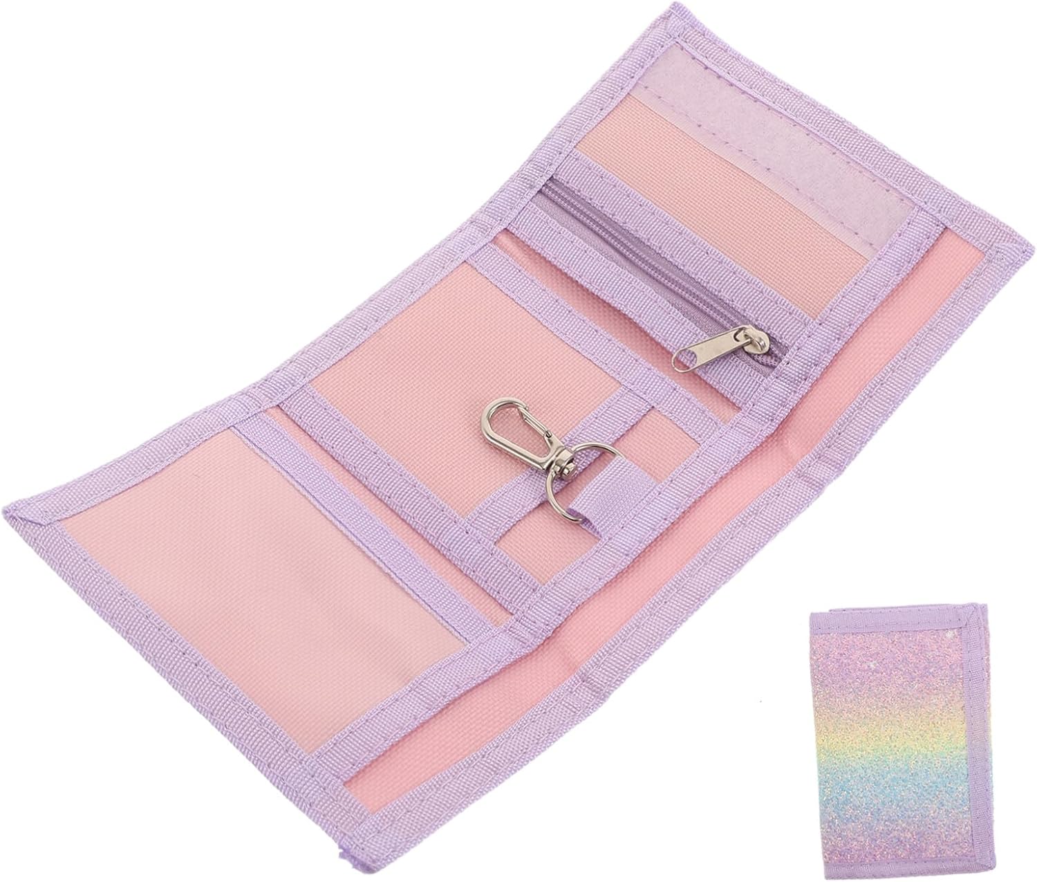 Healifty Wallet with Zipper, Sparkly Polyester Folding Bifold Wallet with Multiple Compartments, Friendly Structure for Daily School Card Holder Use and Gift
