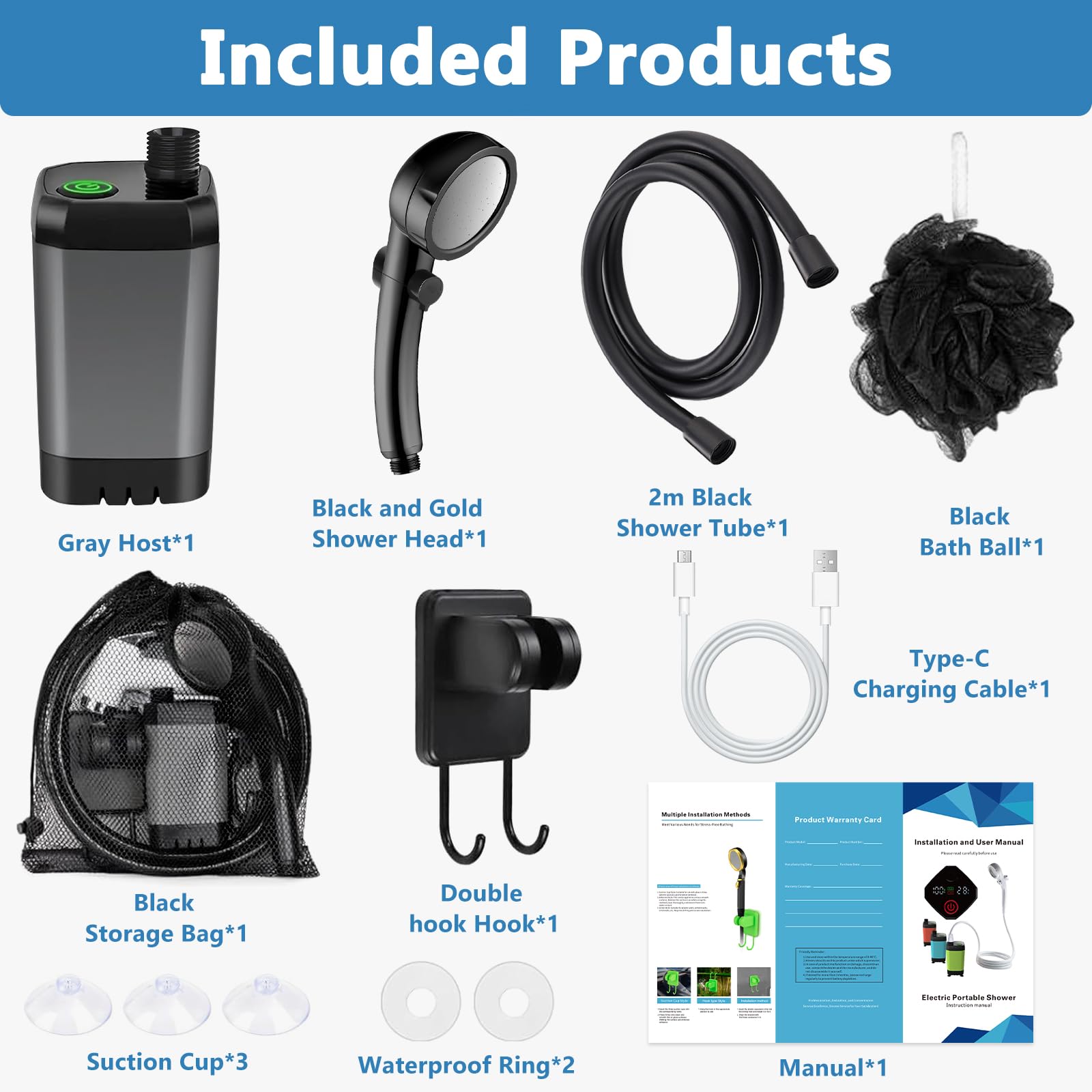 Doccia da Campeggio, Doccia Portatile Campeggio, Doccia Ricaricabile Portatile da 6000 mAh, Doccia Campeggio con Display Digitale Intelligente, per Camper, Spiaggia, Auto, Giardino, Animali