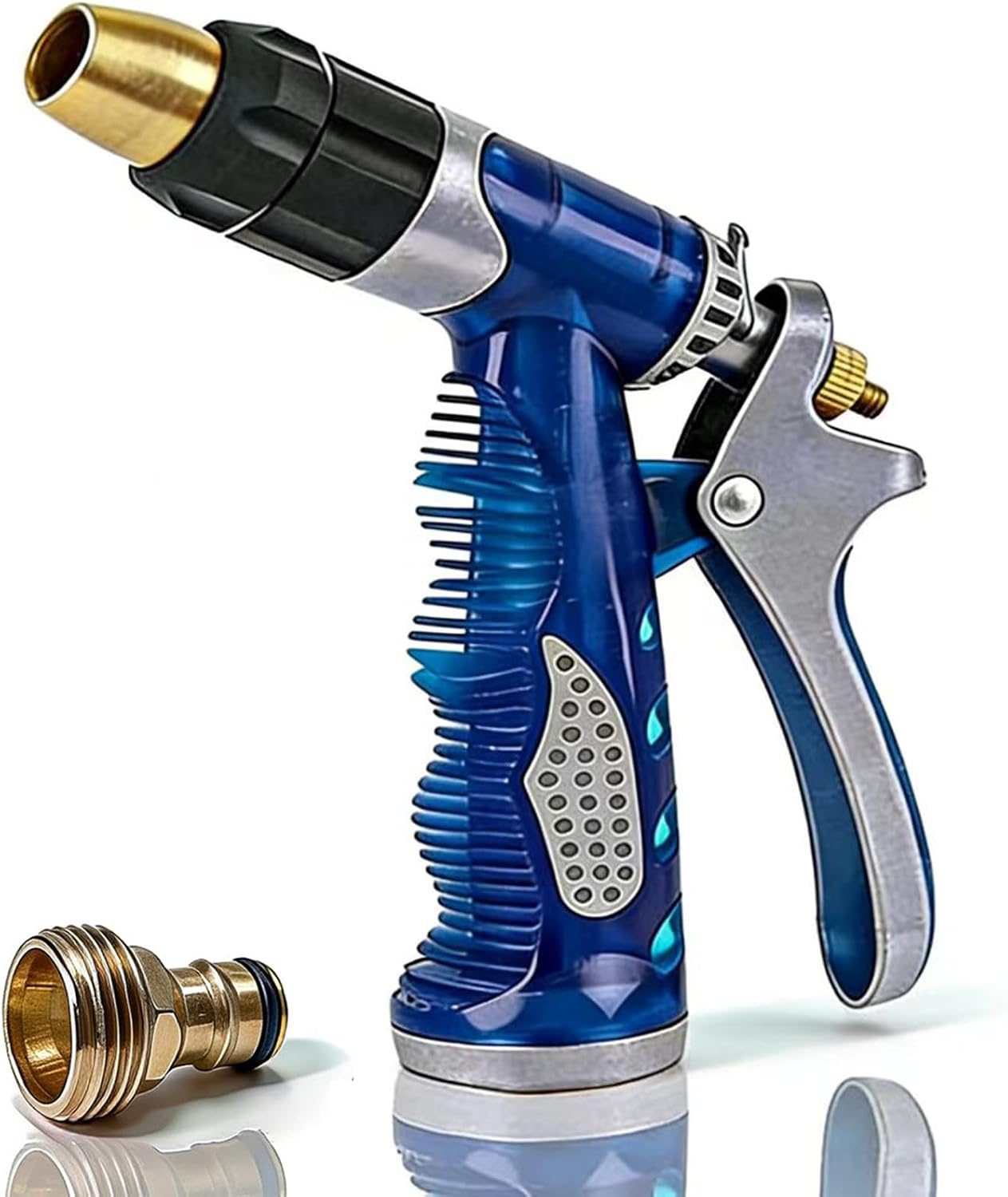 Garden Hose Nozzle, Metal Upgraded High Pressure Water Hose Nozzle, Duty Spray Nozzle with Adjustable, Water Sprayer for Lawn Plants Watering, Car Washing, and Pet Washer,Blue - Short Style