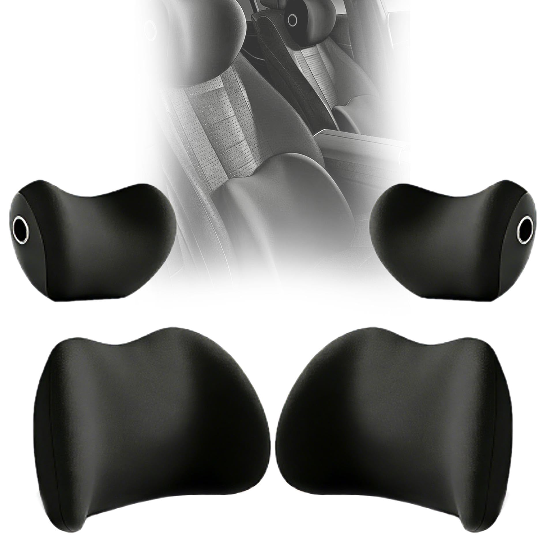 4 Piezas Cojín de Soporte Lumbar para Coche y Reposacabezas Kit de Almohada para Cuello para Myli 2025, Espuma Memoria Aliviar el Dolor,Black