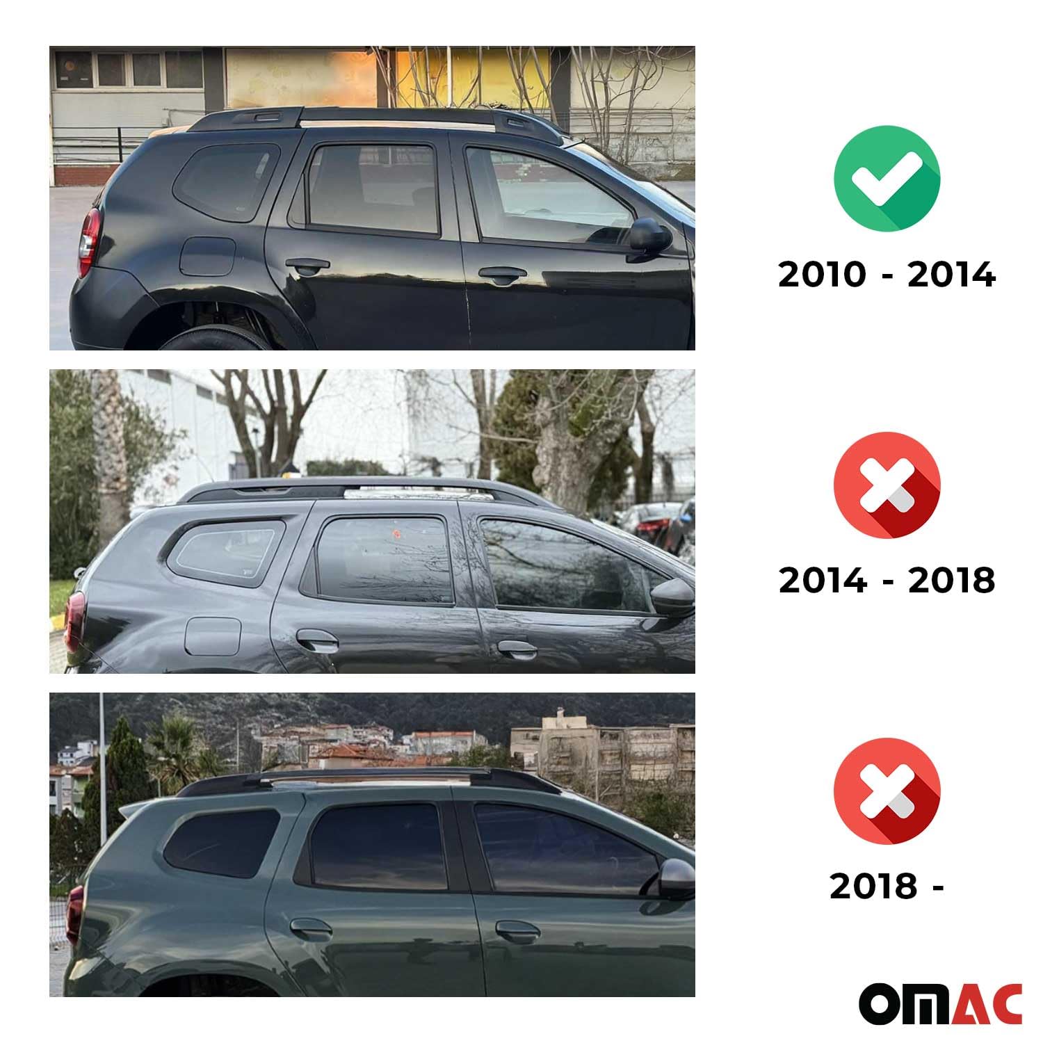 OMAC Barras de Techo Transversales de Aluminio para Dacia Duster mk1 2010-2013 Pre-FL – TÜV/DIN 75302