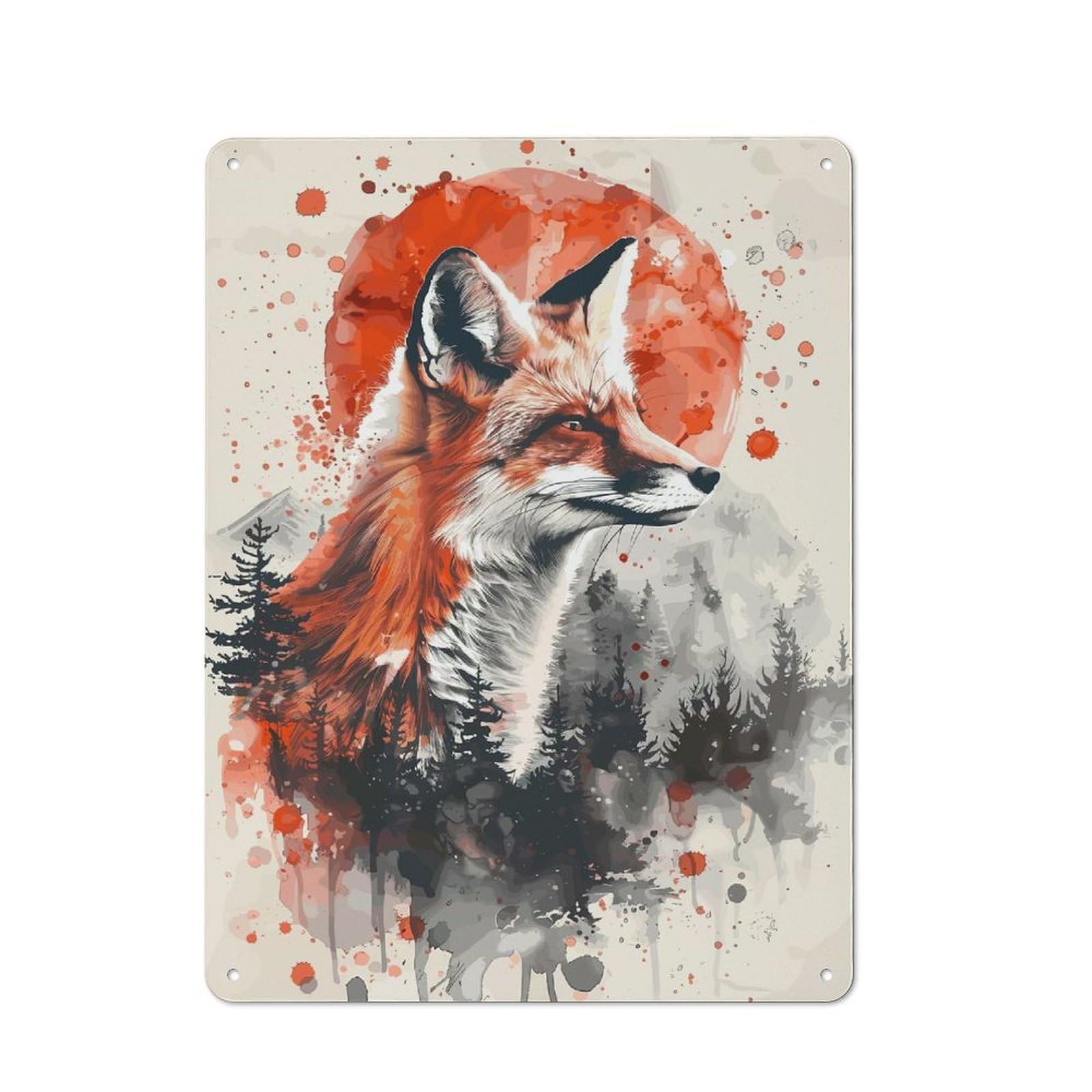 Casual Fox Forest Watercolor Garden Room Metal Sign 40x30cm, Porch Wall Decor for Conservatory, Home Bar Or Utility Room