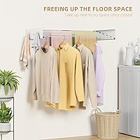 Vista 4 de Mejora Perchero de Secado de Ropa, Perchero de 80 cm de Secado de Ropa Montado en la Pared, Plegable, 5 Varillas de Aluminio con 6 Ganchos, Perchero