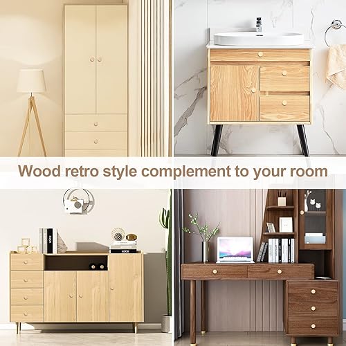 Miniatura 6 de Pomos de madera para gabinetes de madera, tiradores de cajones de tocador de 1.57 pulgadas, pomo redondo plano para muebles para armario, cocina,
