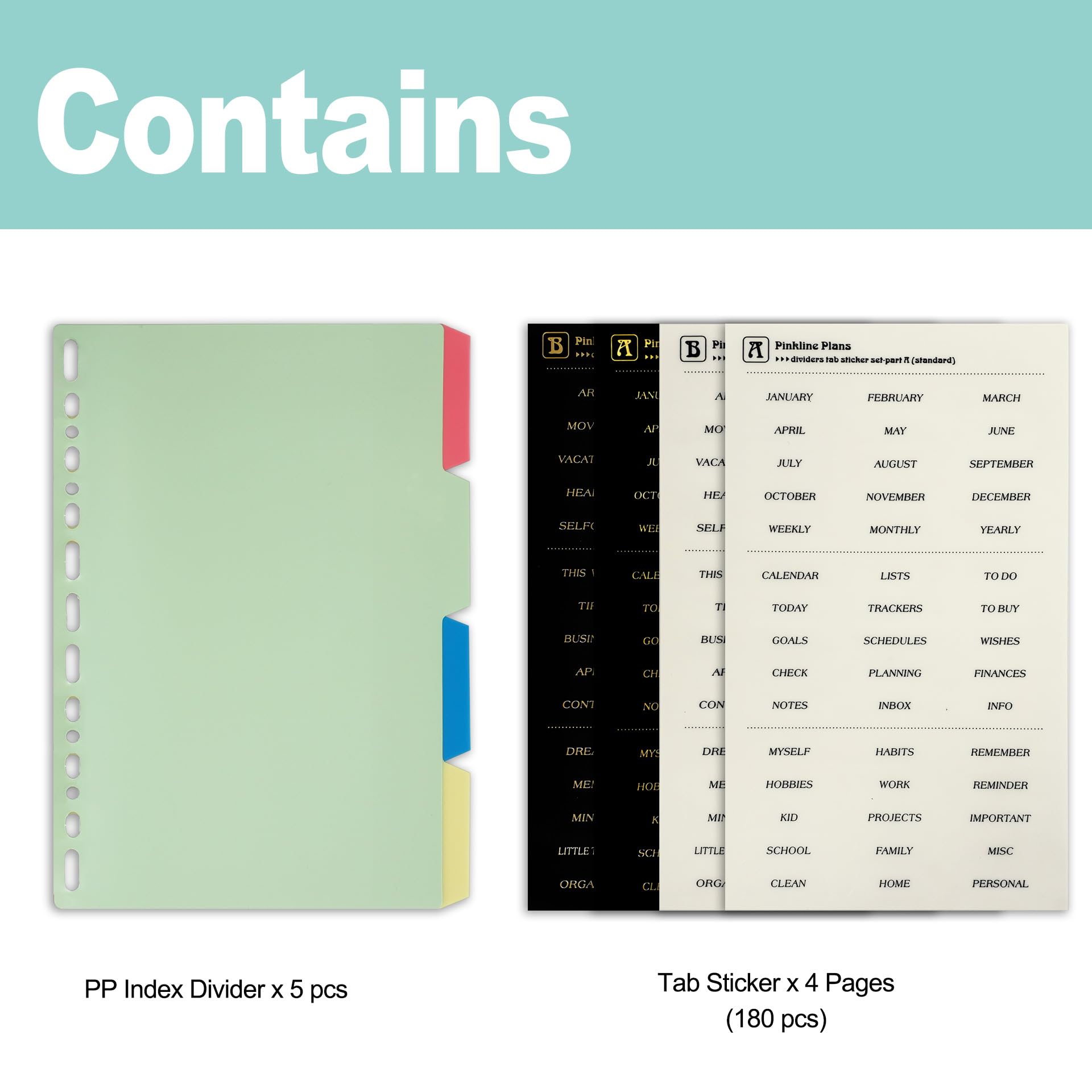 Zelten PP Binder Index Dividers with 4 Sheets Tab Stickers for Personal Organizer (PP Multi Color 4-Tab, A5/9/26 Hole) - Image 2