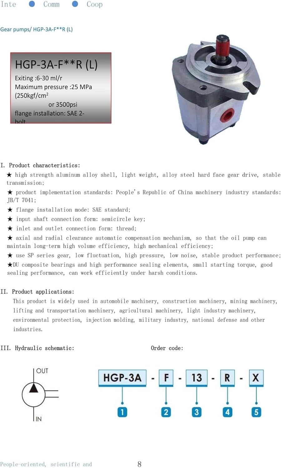 Oil Pump HGP-3A Series cast Aluminum Hydraulic Gear Pump HGP-3A-F6 to 30L Hydraulic Pump Reverse Specification(HGP-3A-19)