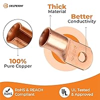 Vista 225 de SELTERM - 2 terminales de anillo resistentes para cable de batería, calibre 4 AWG, pernos de 3/8 pulgadas, terminales de calibre 4, ojales de cobre