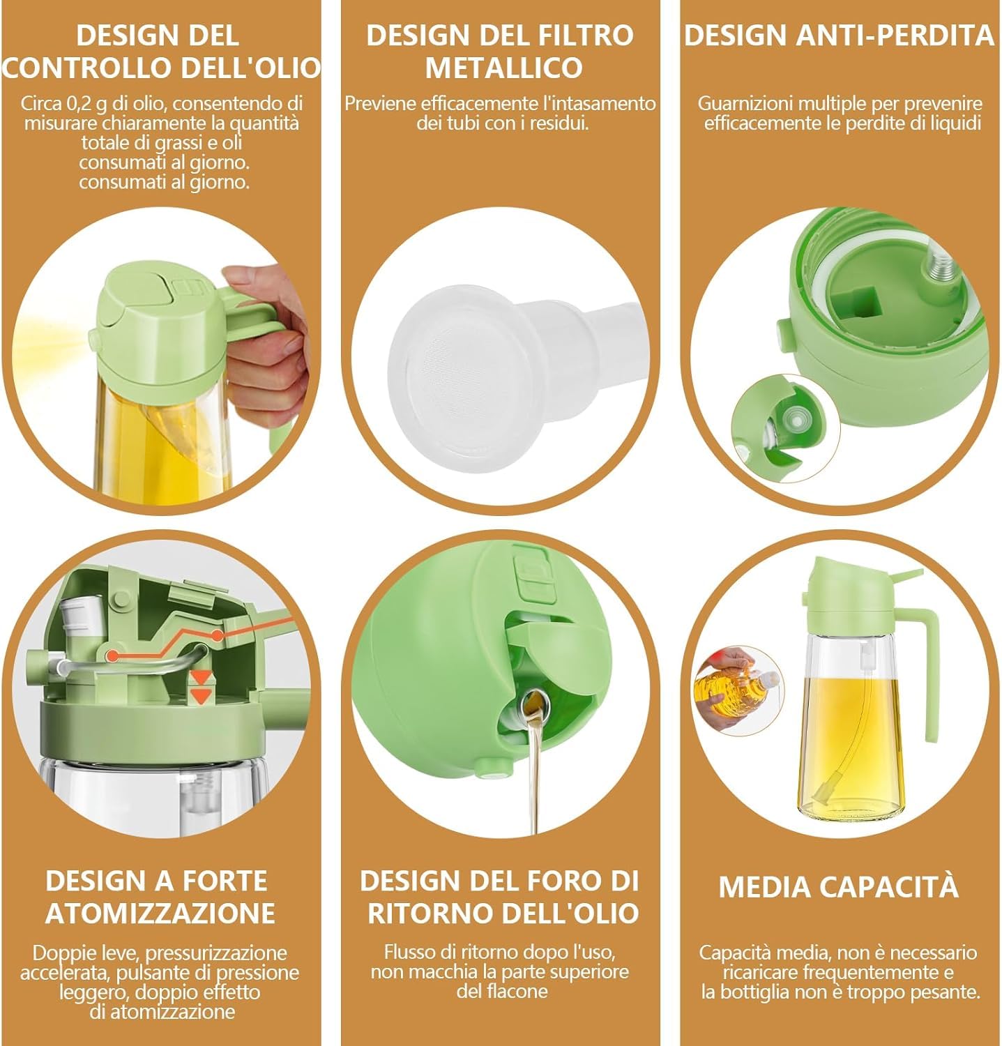 Spruzzino Olio Per Friggitrice Ad Aria 470ml - Oliera 2 In 1 Per Cucina Sana