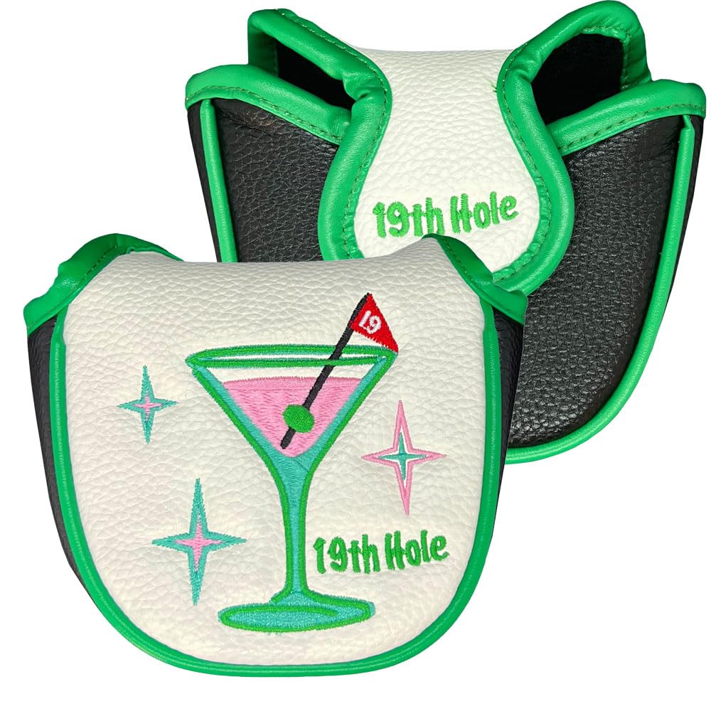 Giggle Golf Mallet Putter Cover, PU Leather with Embroidered Designs and Magnetic Closure (19th Hole)