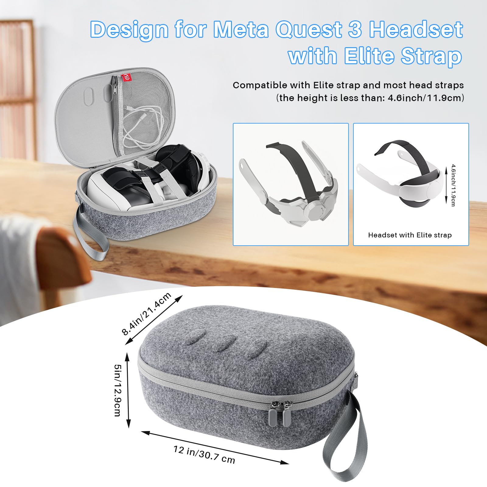 Étui de Transport pour Oculus/Meta Quest 3 avec Sangle Elite, VR Housse de Protection pour Casque Meta Quest 3 Accessoires Quest 3 Housse Quest 3 VR Housse de Voyage pour Oculus/Meta Quest 3