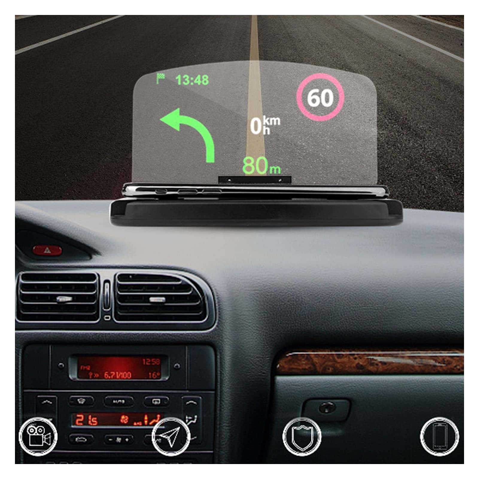 Samochodowy projektor nawigacyjny do telefonu komórkowego HUD HD uchwyt na telefon komórkowy GPS wyświetlacz Head-up ramka podpórka lusterko do makijażu 3 inteligentne (ładowanie bezprzewodowe)