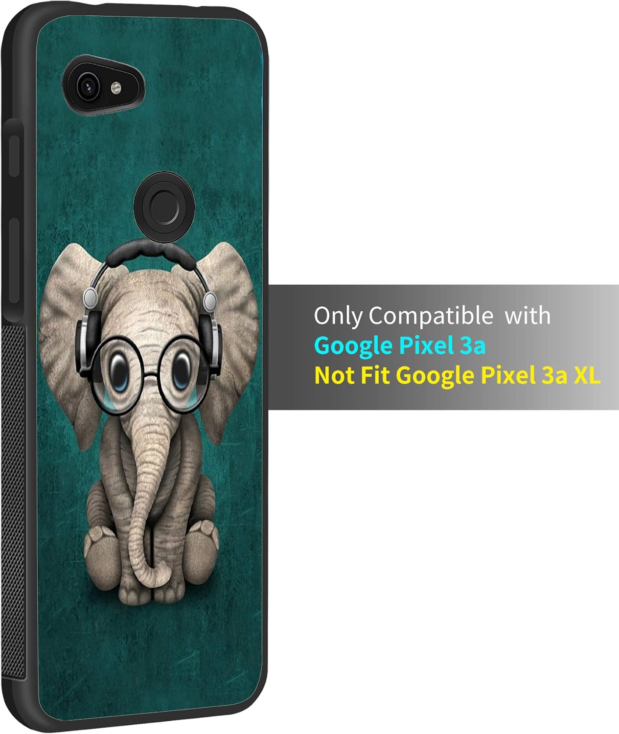 Dynippy Compatible with Google Pixel 3a Case Non-Slip Shockproof Protection Plastic Silicone Rubber Hybrid Protective with Transparent Phone Ring Holder - Elephant