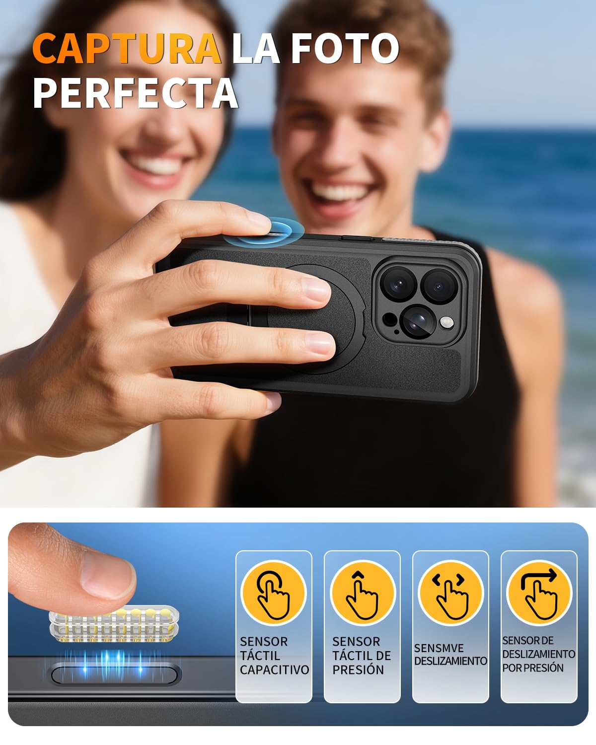 Funda para iPhone 16 Pro Impermeable con Soporte, IP68 Estanca Carcasa con MagSafe, 360° Protectora Antigolpes Antipolvo, Sumergible Acuatica Waterproof Case para iPhone 16 Pro, Negro