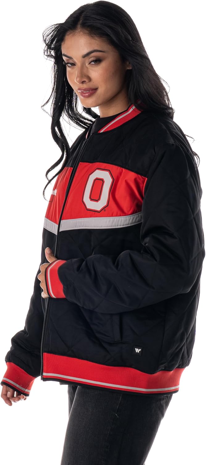 The Wild Collective Unisex Ohio State Nylon Quilted Bomber Jacket - Image 3