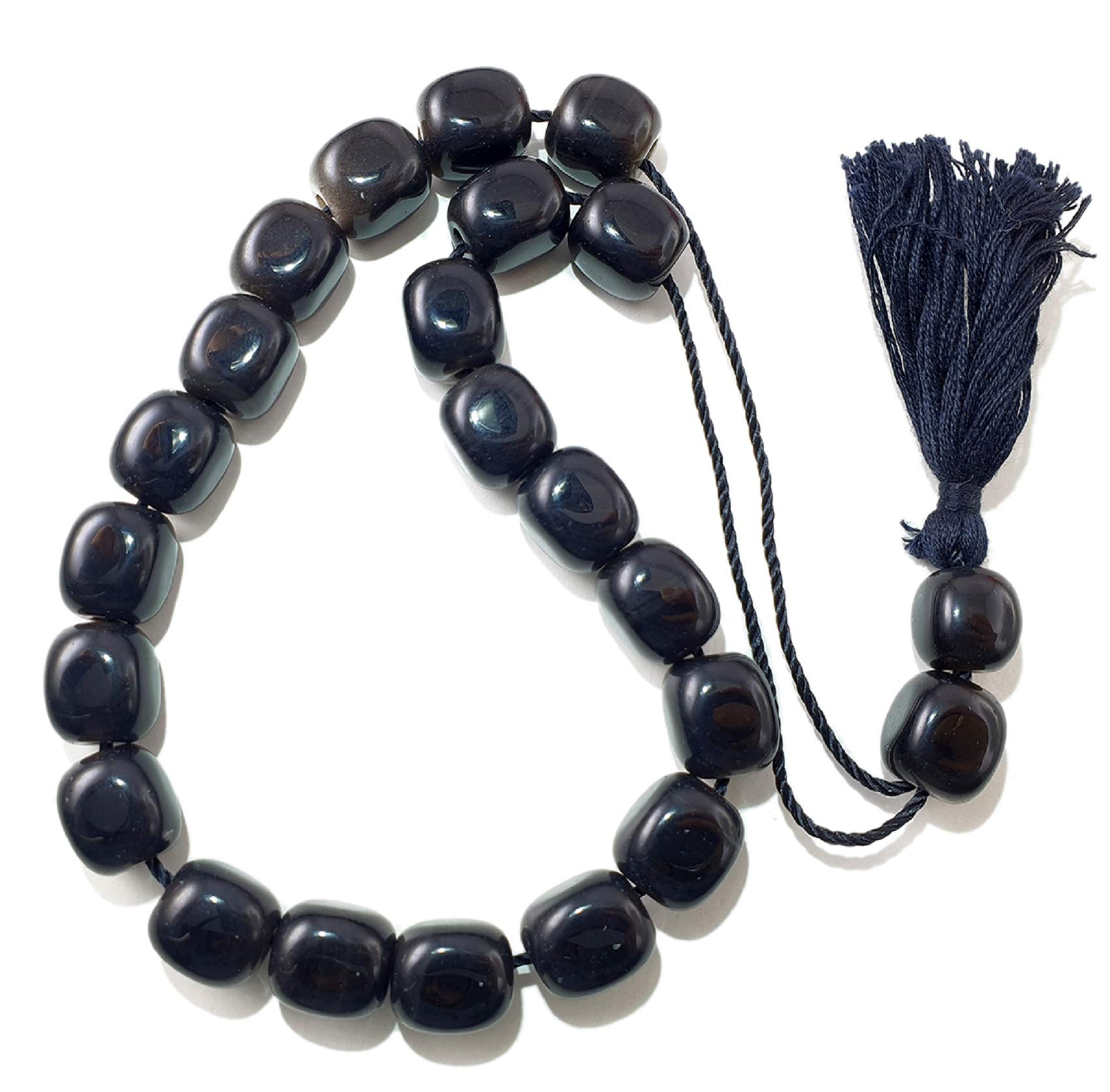 Generic Grec Fait à la Main Komboloi Plus Perles Noir Obsidienne 14 mm