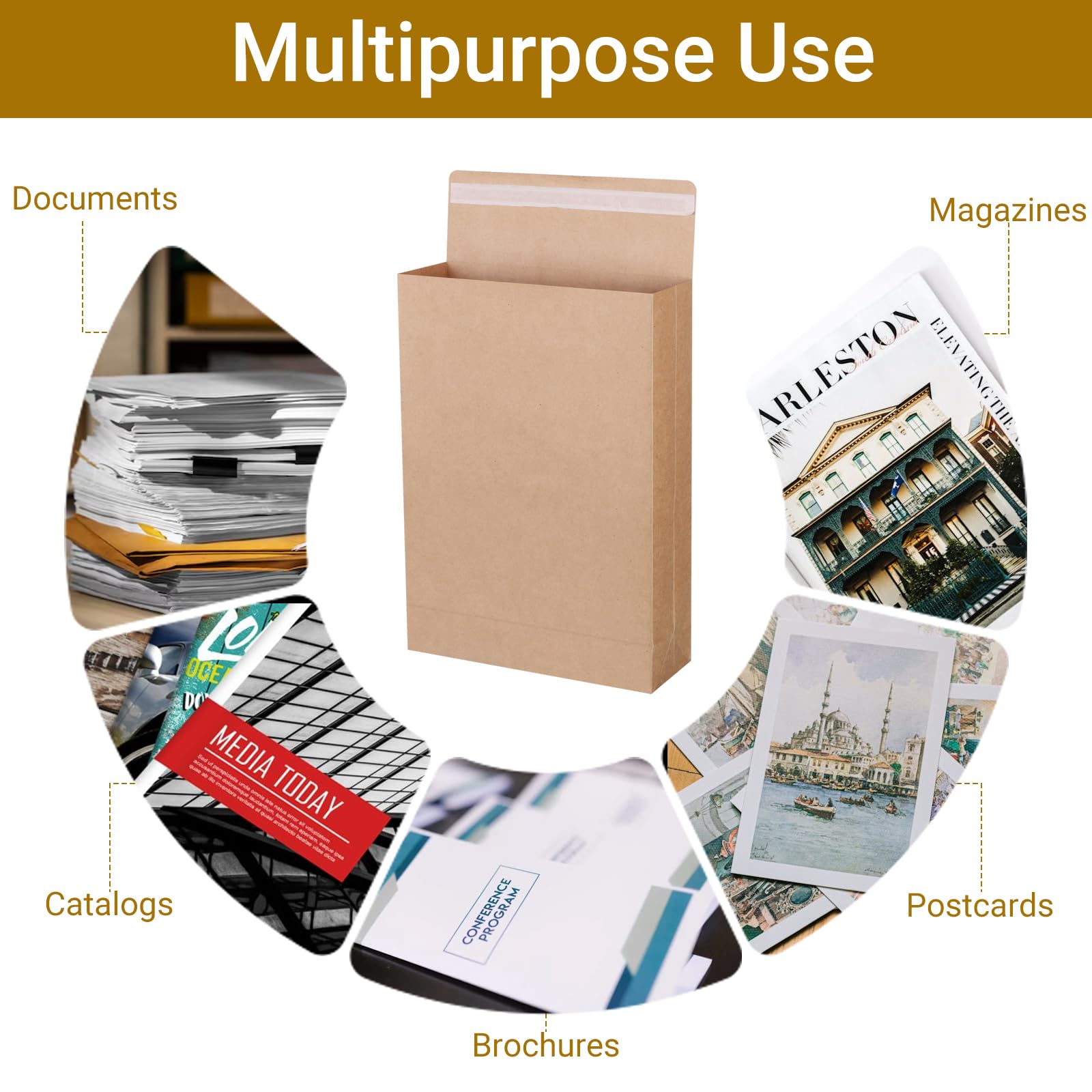 Enveloppes à soufflet extensibles kraft auto-adhésives 23,9 x 33,5 cm Lot de 50 pour documents magazines photos