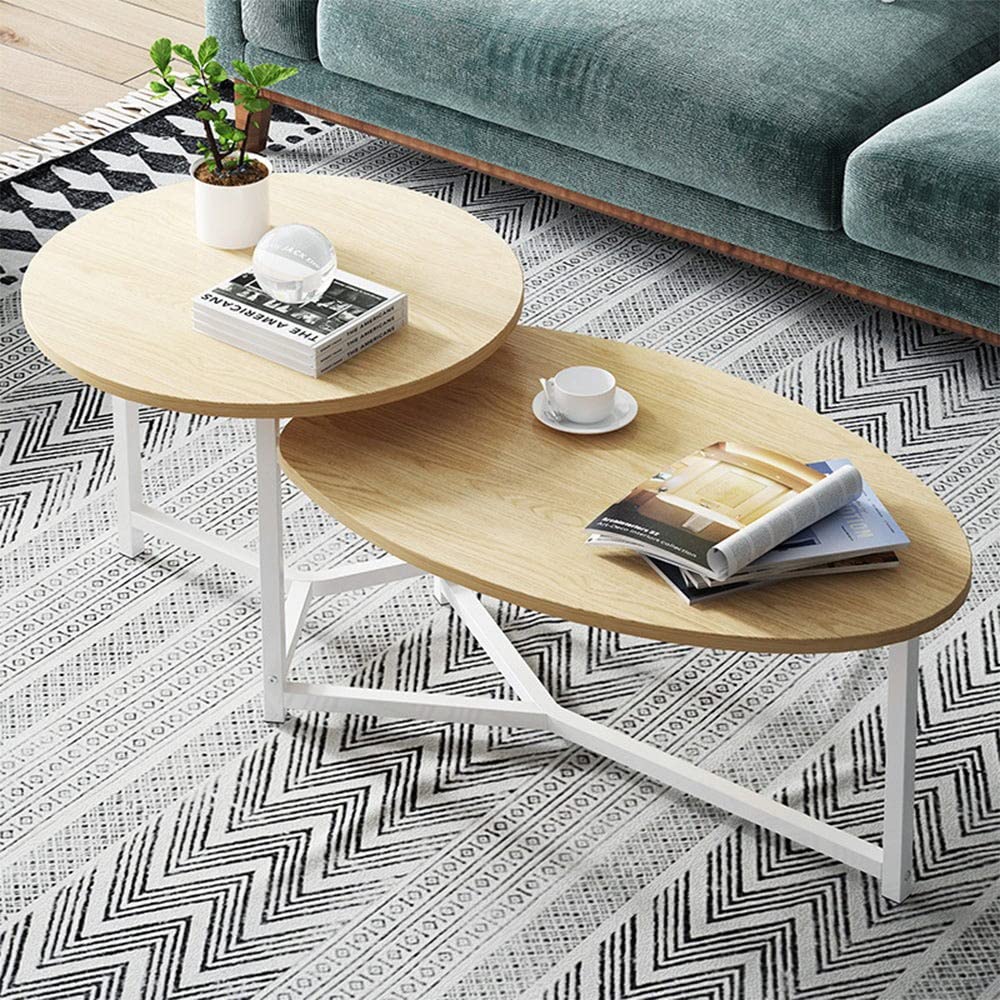 Danube Home Terzo Coffee Table | Multifunctional Living Room Table | Space Saving Round/Oval Center Table | Modern Design Coffee Table Furniture For Home (L60Xw125Xh50Cm) - Natural Oak/White