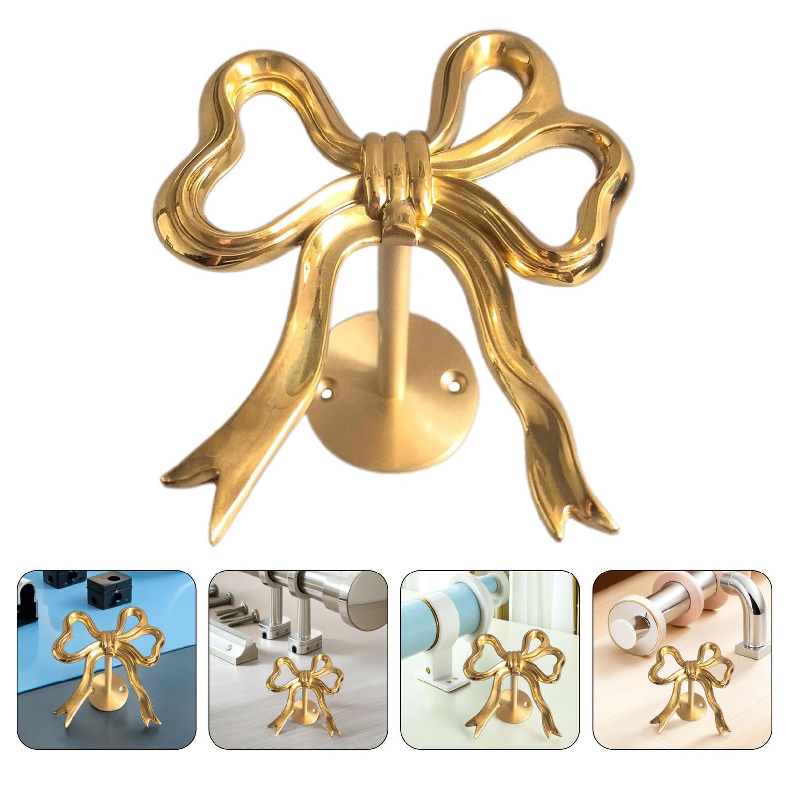 Wandmontierter Goldener Schleifen Gardinenhalter aus Messing 1 Stück