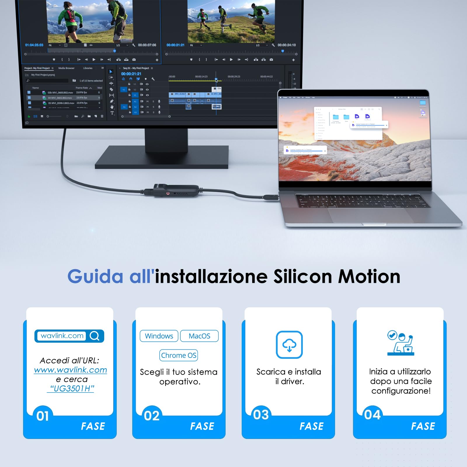 WAVLINK Adattatore USB C a HDMI, Adattatore HDMI 2K, Convertitore USB 3.0 a HDMI, Chip Displaylink supportano fino a 6 Monitor per Windows