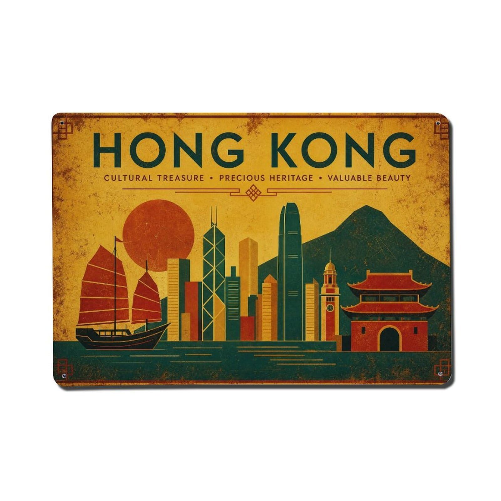 Metal Tin Sign Vintage Travel Hong Kong Treasure
