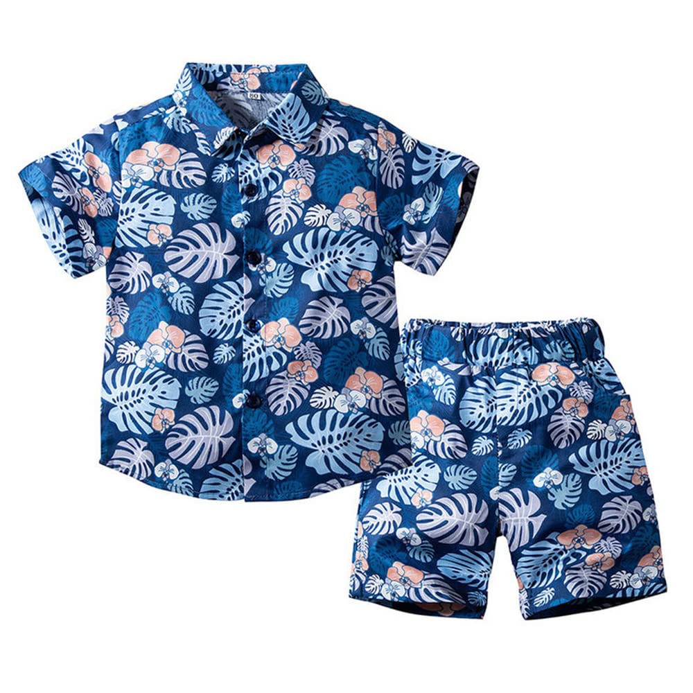 Baby Boy Shorts Sets Hawaiian Outfit, Infant Kid Tropical Leave Floral Short Sleeve Shirt Top and Shorts Outfit Sets